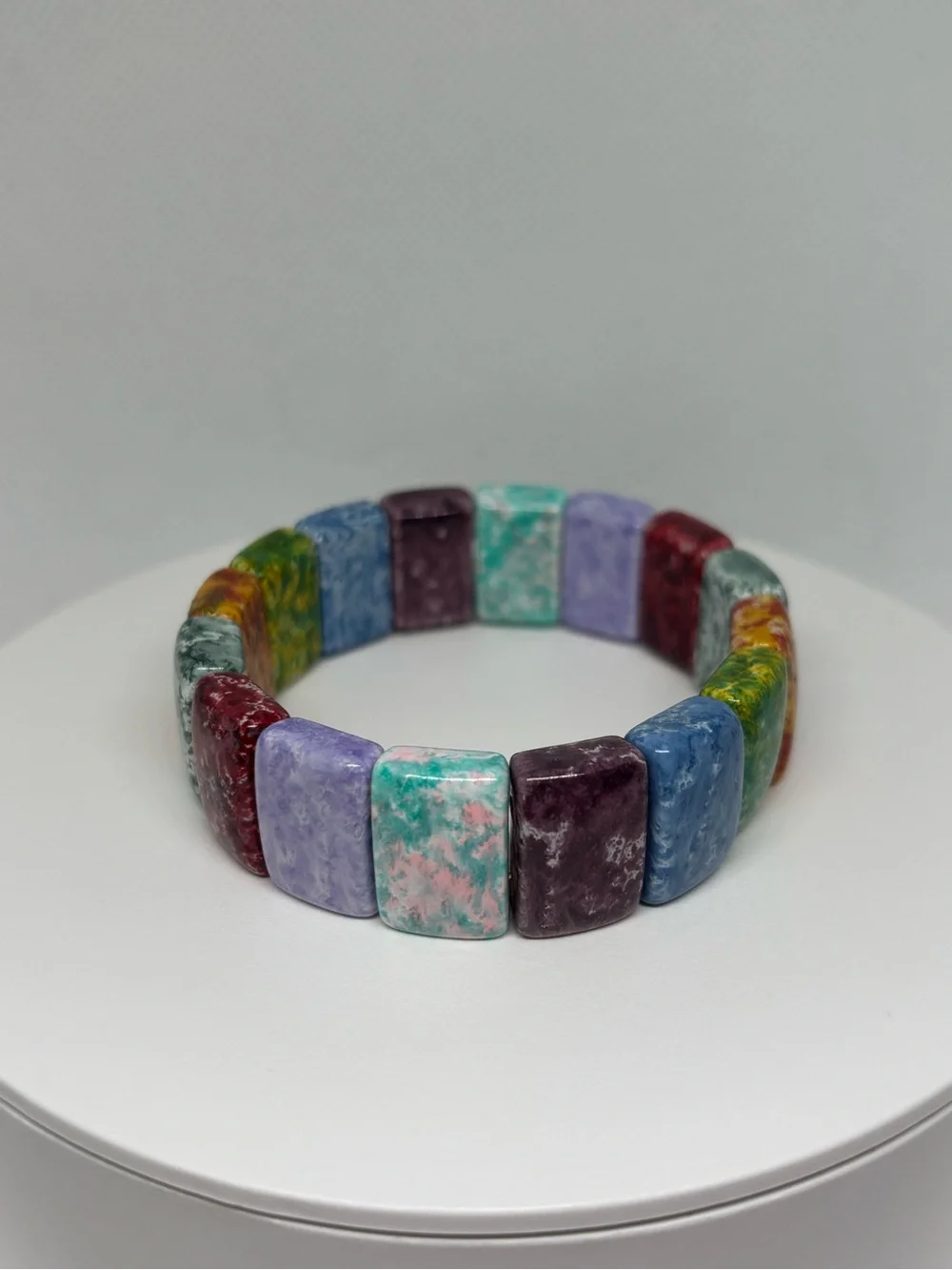 Hand crated Multi color Rectangular stone look glass Bead Stretch Bracelet